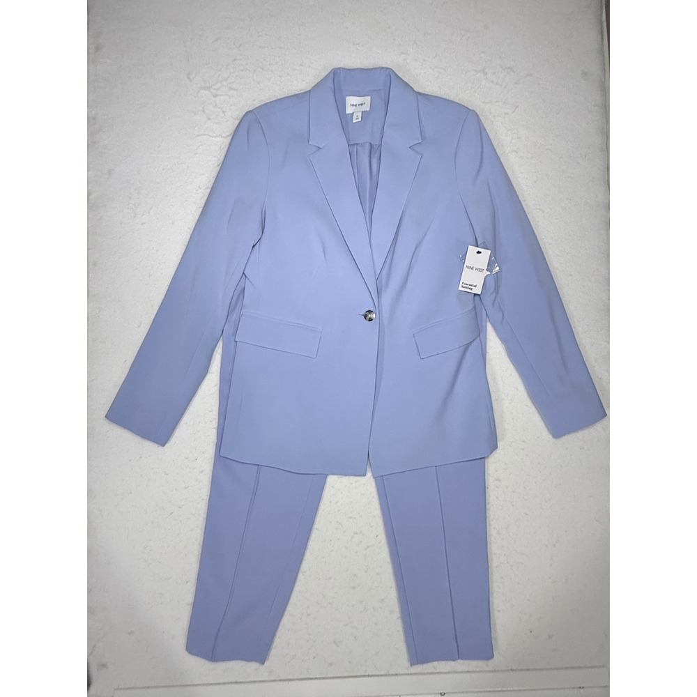 Nine West Womens Periwinkle Blue Blazer and Soft Taper Pant Suit Set Size 10/8